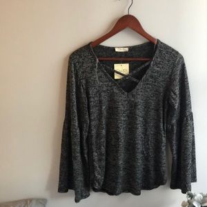 Gray and black belle sleeve shirt